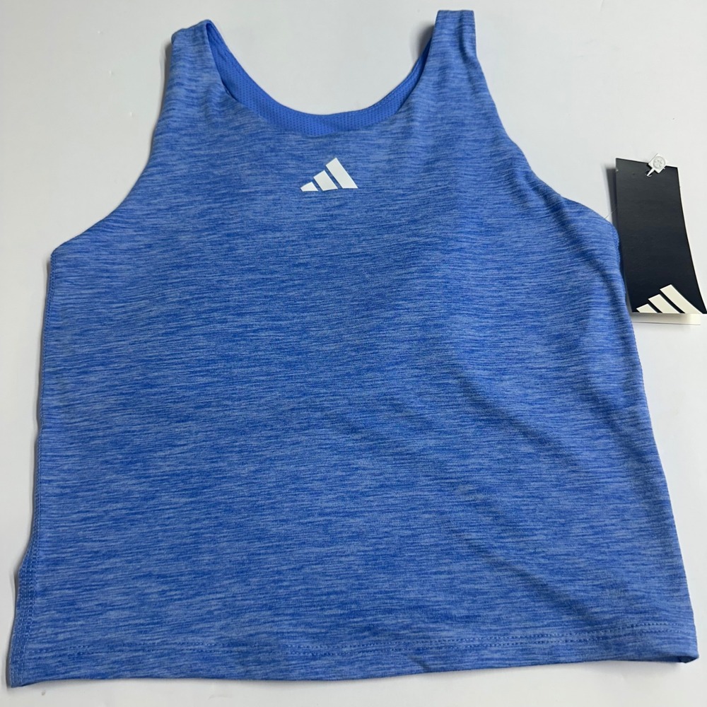 Adidas Kids Melange Training Tank Top Blue Light Blue Size M 10 12 NEW